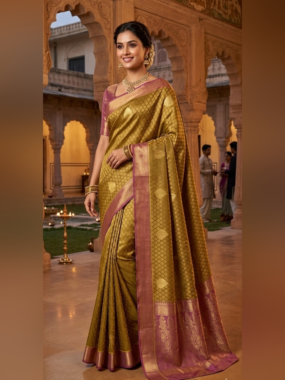 Women Pure Silk Kanjivatam Saree W Blouse Handloom Royal Wedding
